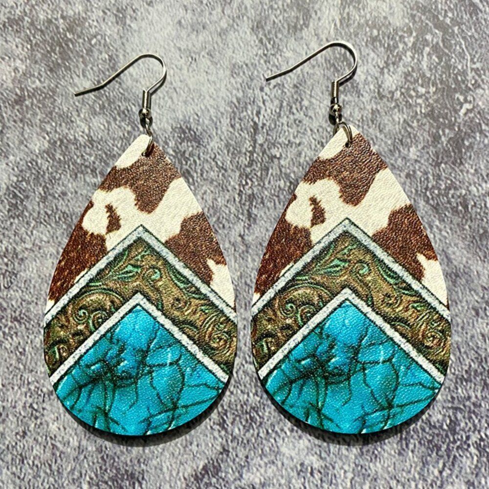 3For$20 Cow Turquise Western Retro Leather Earrings Bohemian Style